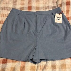 Open Edit Linen Blend High Waist Shorts